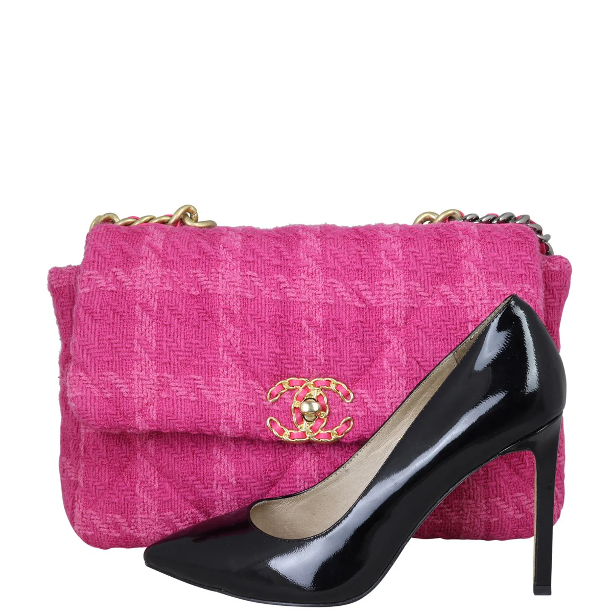 Chanel 19 Tweed Flap Bag Large | Pink - Image 12