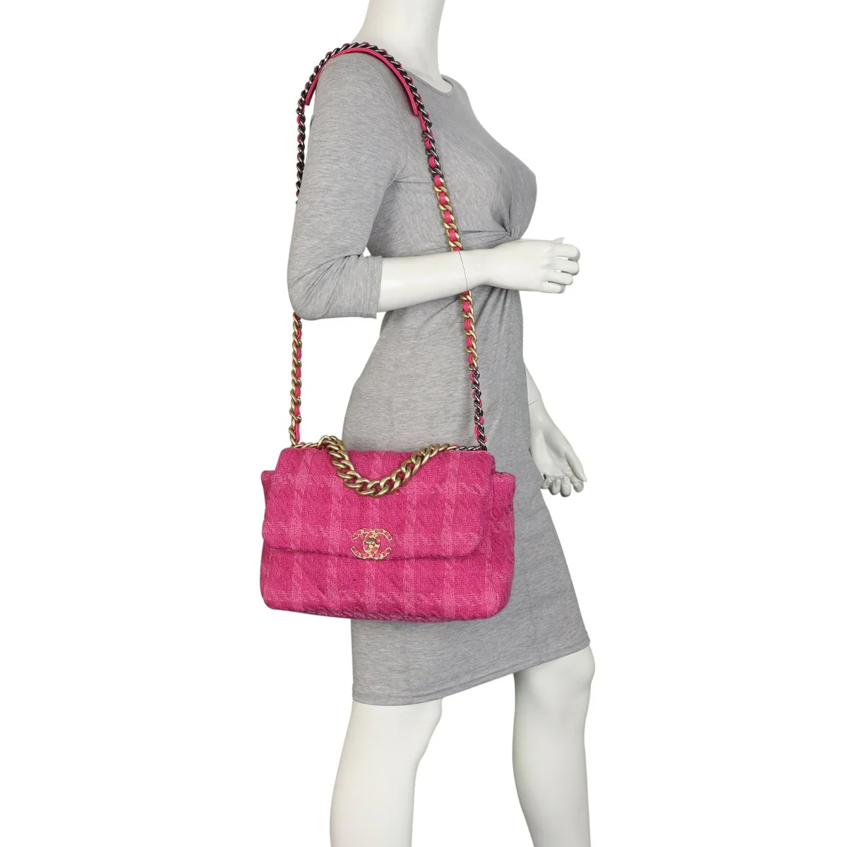 Chanel 19 Tweed Flap Bag Large | Pink - Image 13