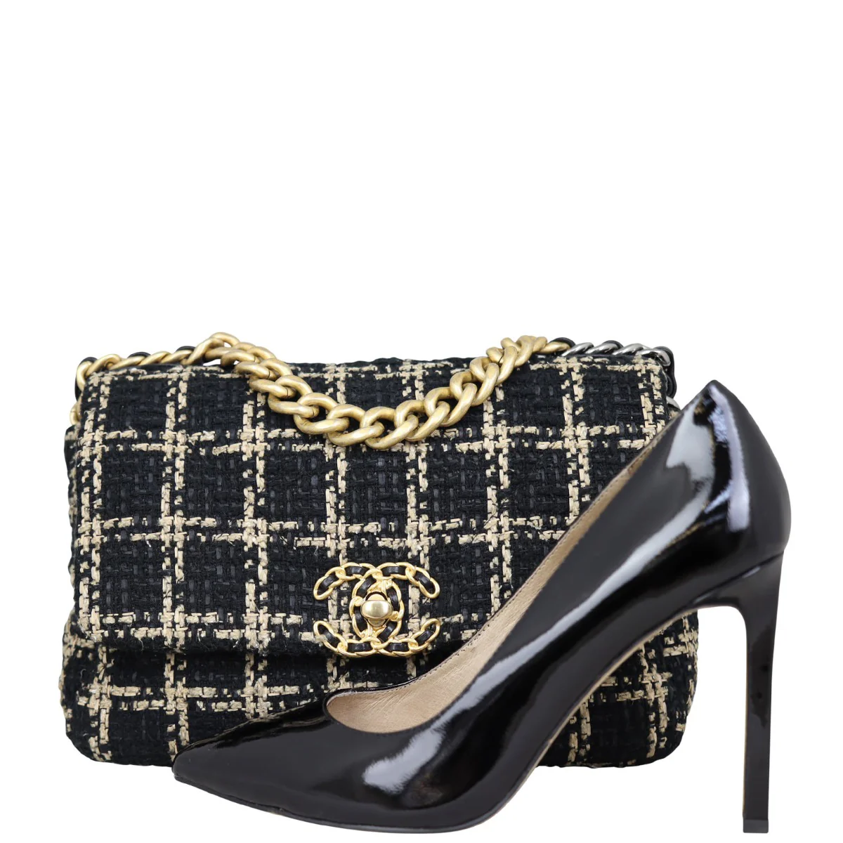 Chanel 19 Tweed Flap Bag Medium | Black - Image 13
