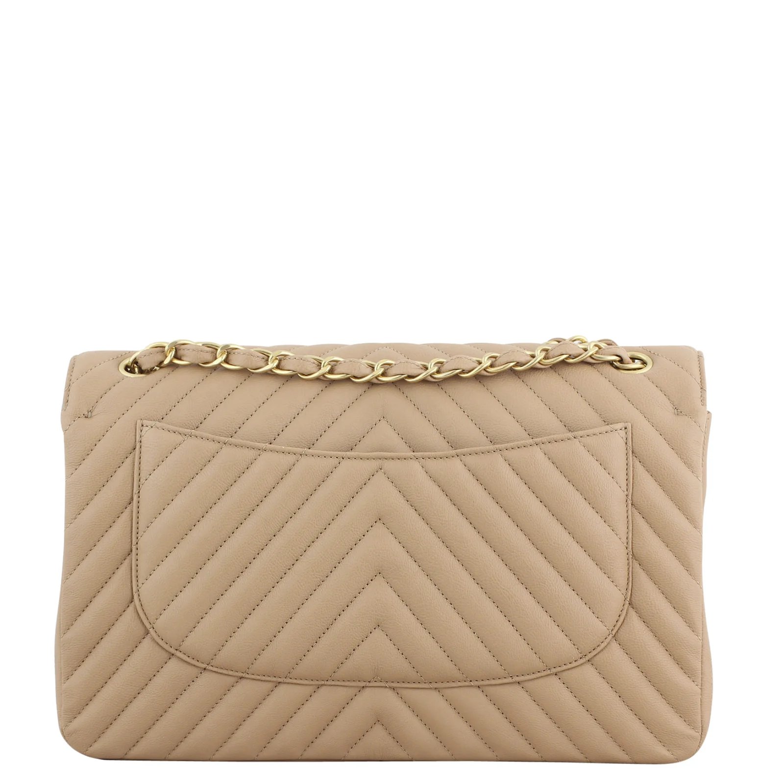 Chanel Classic Double Flap Jumbo Chevron | Beige Calfskin - Image 3