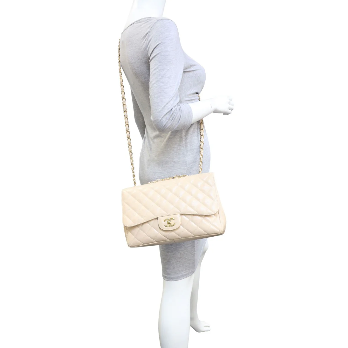 Chanel Classic Single Flap Jumbo | Beige Caviar - Image 12