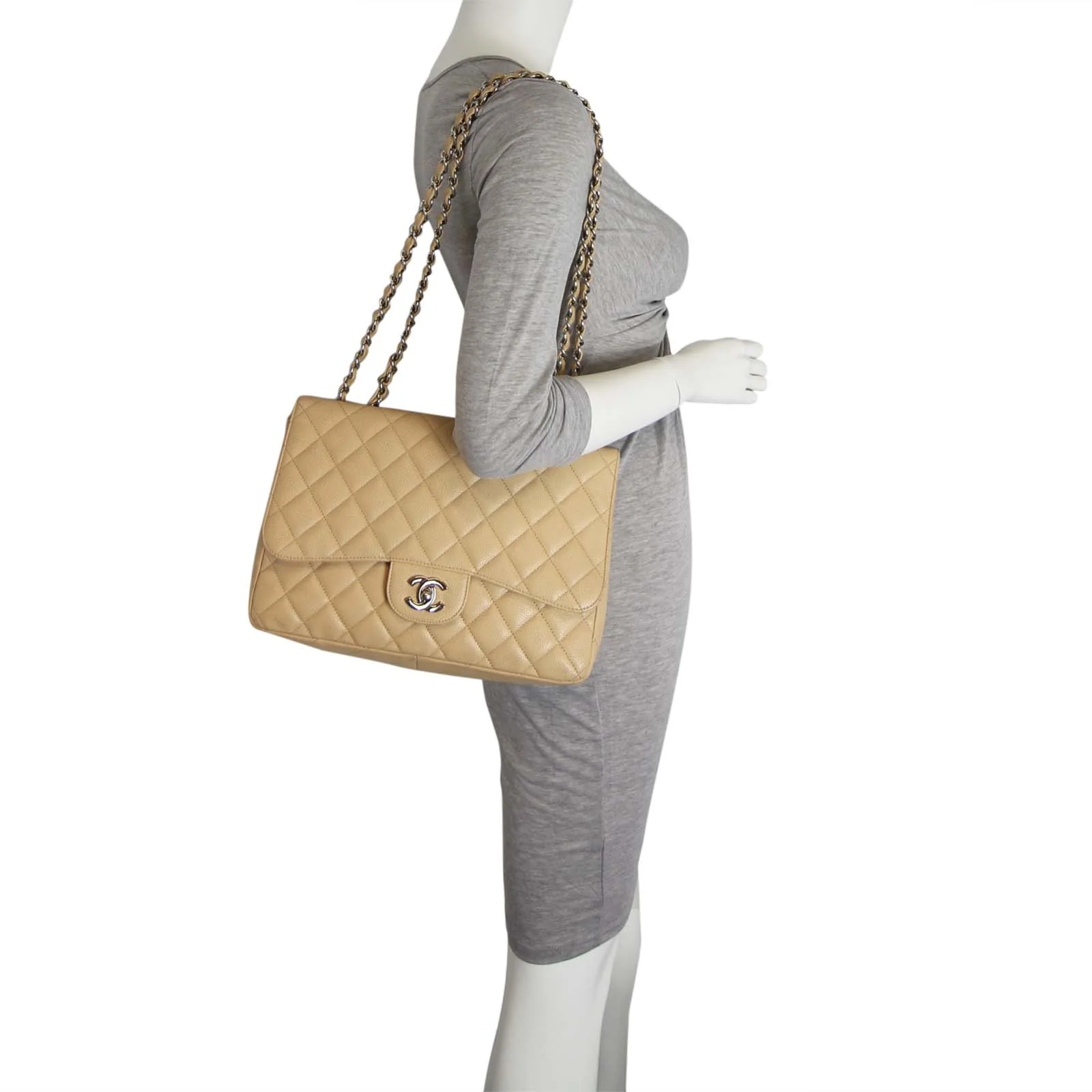 Chanel Classic Single Flap Jumbo | Beige 12 Series - Image 13