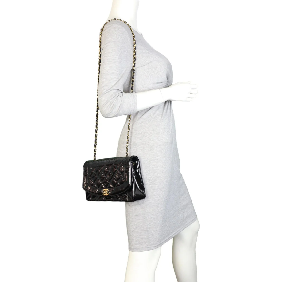 Chanel Quilted Diana Patent Flap Bag | Black - Image 12