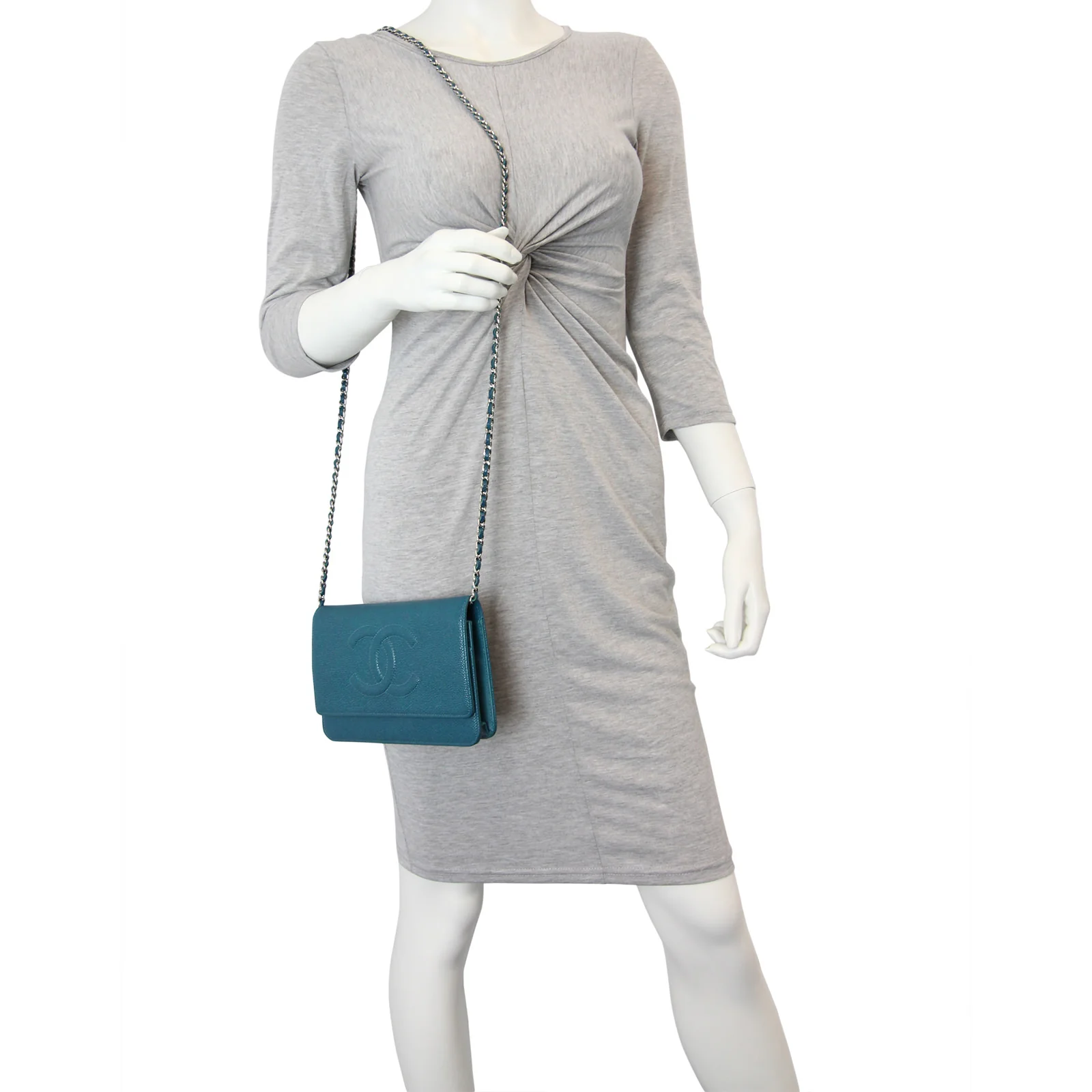 Chanel Timeless Wallet on Chain |  Teal Caviar - Image 9