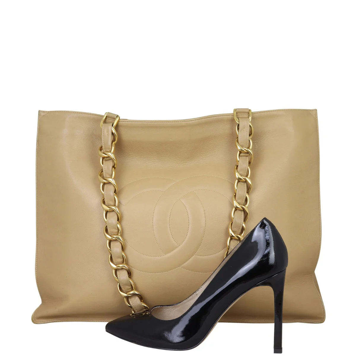 Chanel Vintage CC Jumbo XL Chain Shoulder Bag | Beige - Image 12