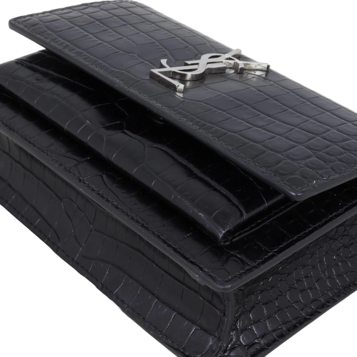 Saint Laurent Sunset Chain Wallet Croc-Embossed - Image 7